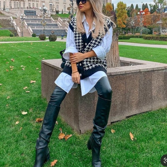 MANGO houndstooth knit jeweled vest blogger favorite - Picture 2 of 16